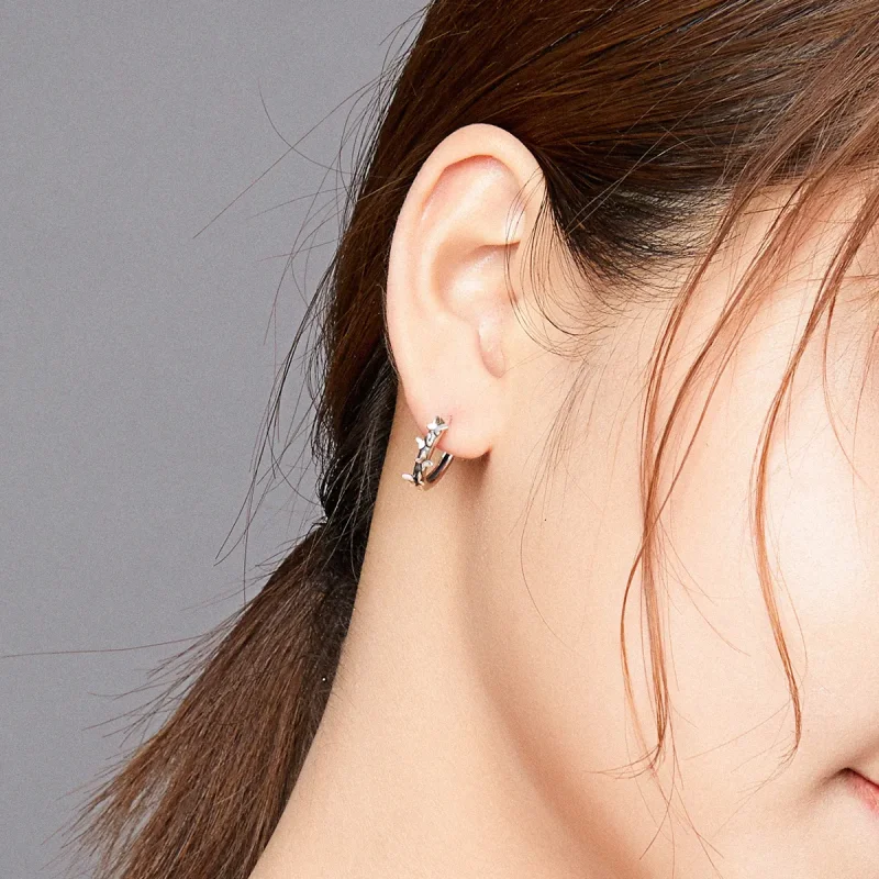 (image for) Pandora Style Silver Hoop Earrings, Elegant Butterfiles - SCE927 - View 7