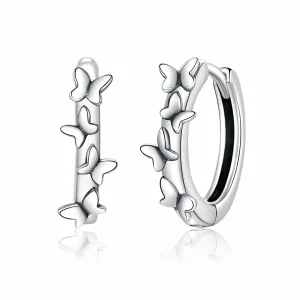 (image for) Pandora Style Silver Hoop Earrings, Elegant Butterfiles - SCE927
