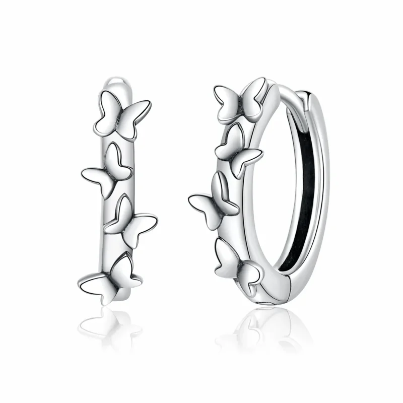 (image for) Pandora Style Silver Hoop Earrings, Elegant Butterfiles - SCE927 - Product Image