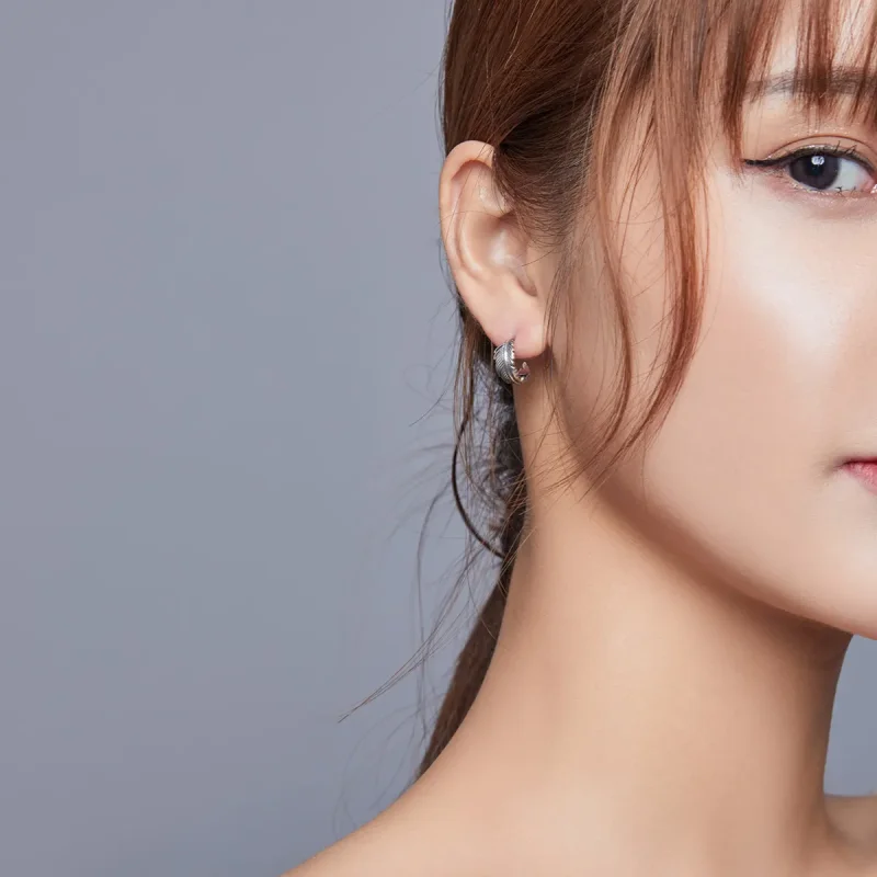 (image for) Pandora Style Silver Hoop Earrings, Feather - SCE923 - View 7