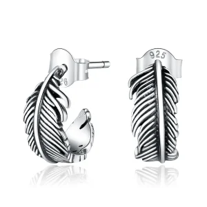 (image for) Pandora Style Silver Hoop Earrings, Feather - SCE923