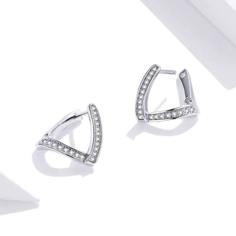 (image for) Pandora Style Silver Hoop Earrings, Geometric - SCE975 - View 2