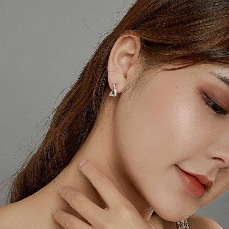 (image for) Pandora Style Silver Hoop Earrings, Geometric - SCE975 - View 5