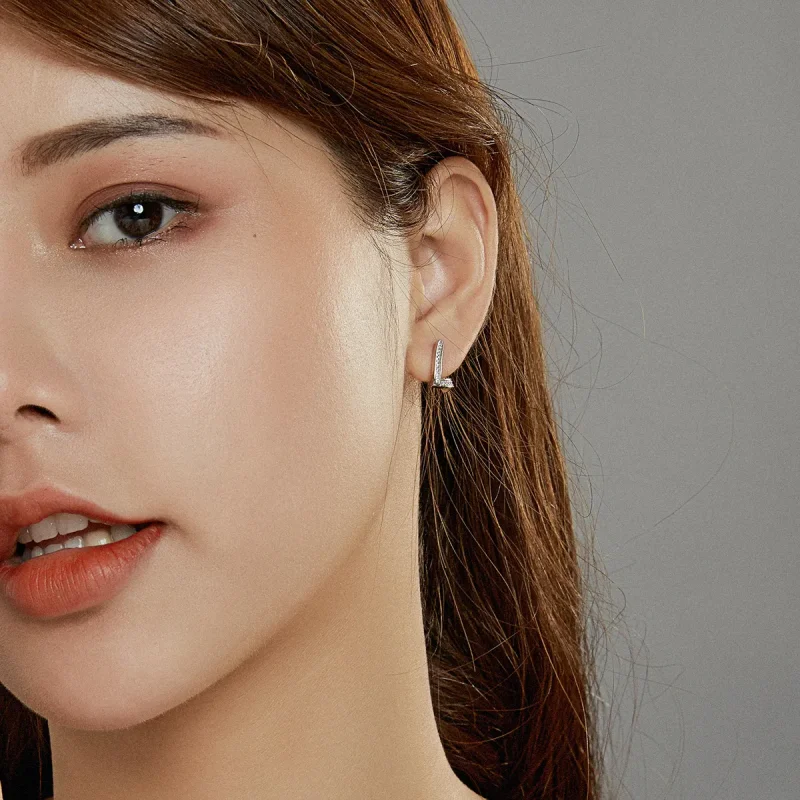 (image for) Pandora Style Silver Hoop Earrings, Geometric - SCE975 - View 6