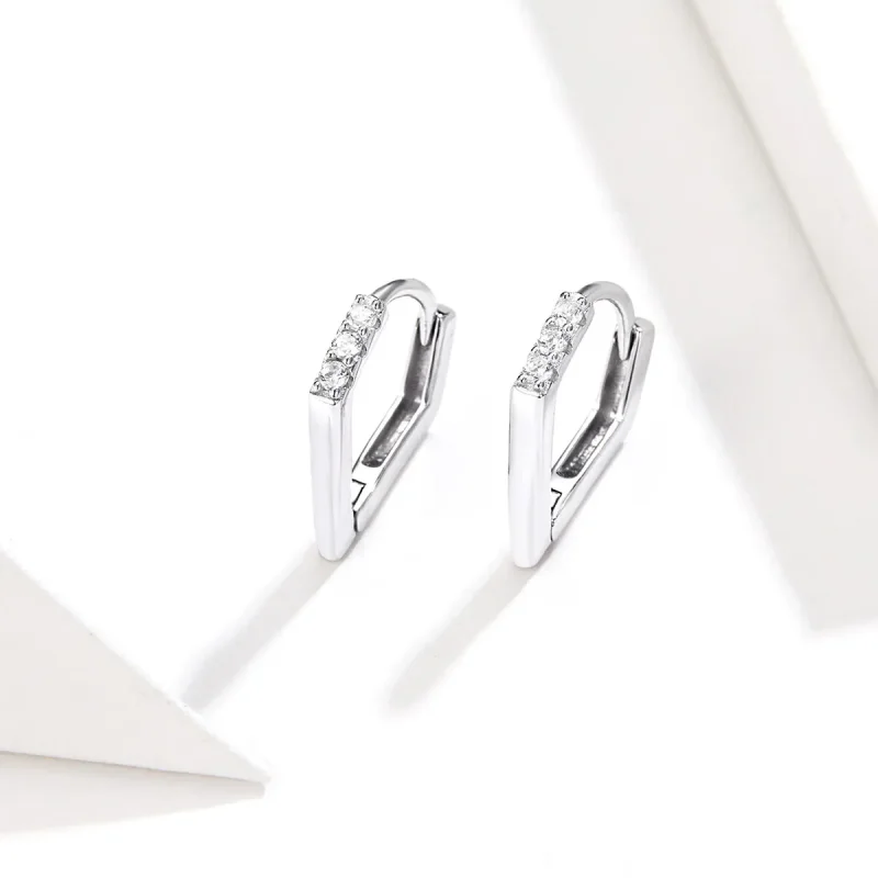 (image for) Pandora Style Silver Hoop Earrings, Geometry - BSE162 - View 2