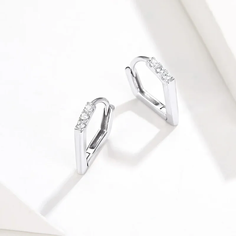 (image for) Pandora Style Silver Hoop Earrings, Geometry - BSE162 - View 3