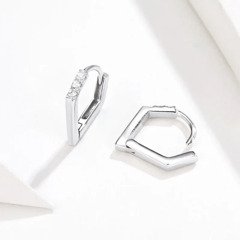 (image for) Pandora Style Silver Hoop Earrings, Geometry - BSE162 - View 4