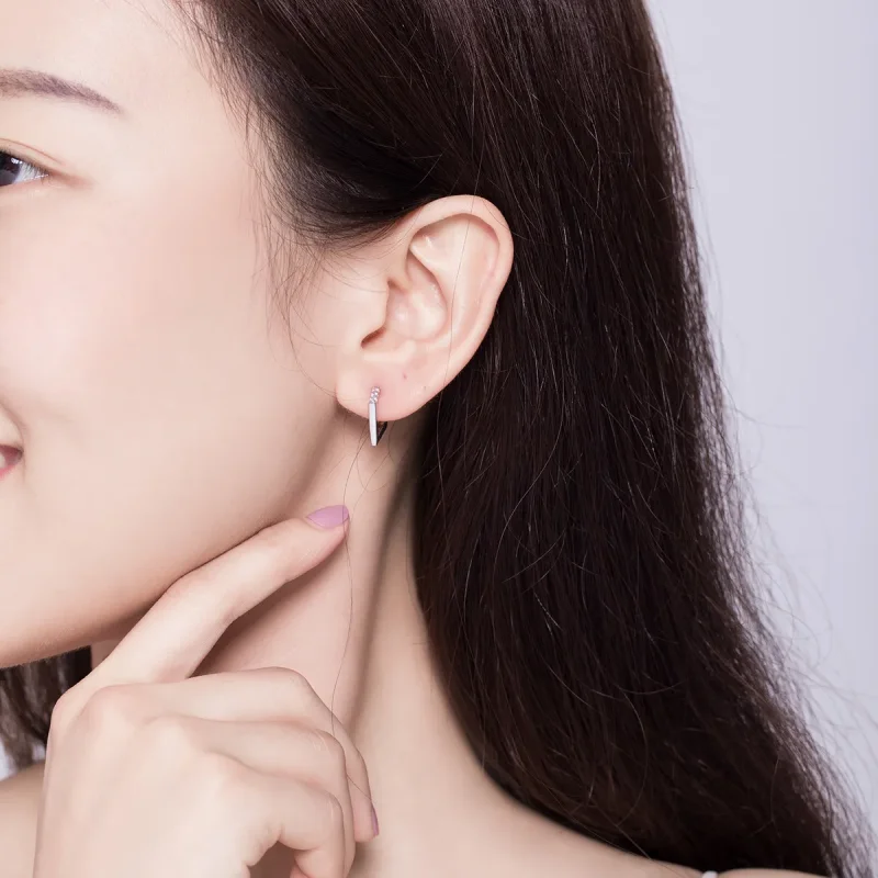 (image for) Pandora Style Silver Hoop Earrings, Geometry - BSE162 - View 5