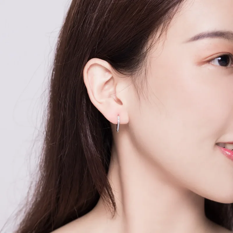 (image for) Pandora Style Silver Hoop Earrings, Geometry - BSE162 - View 6