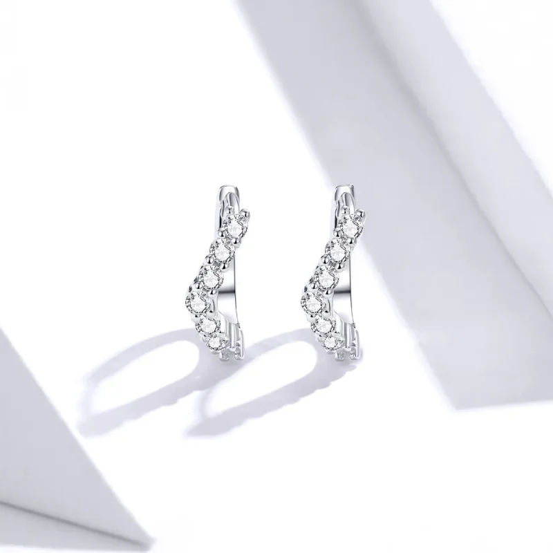 (image for) Pandora Style Silver Hoop Earrings, Geometry - SCE844 - View 2