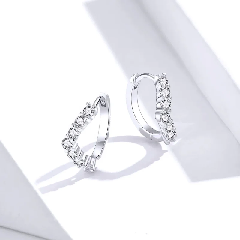(image for) Pandora Style Silver Hoop Earrings, Geometry - SCE844 - View 4