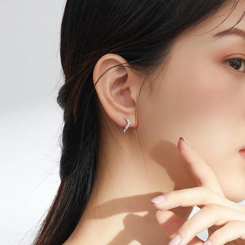 (image for) Pandora Style Silver Hoop Earrings, Geometry - SCE844 - View 5
