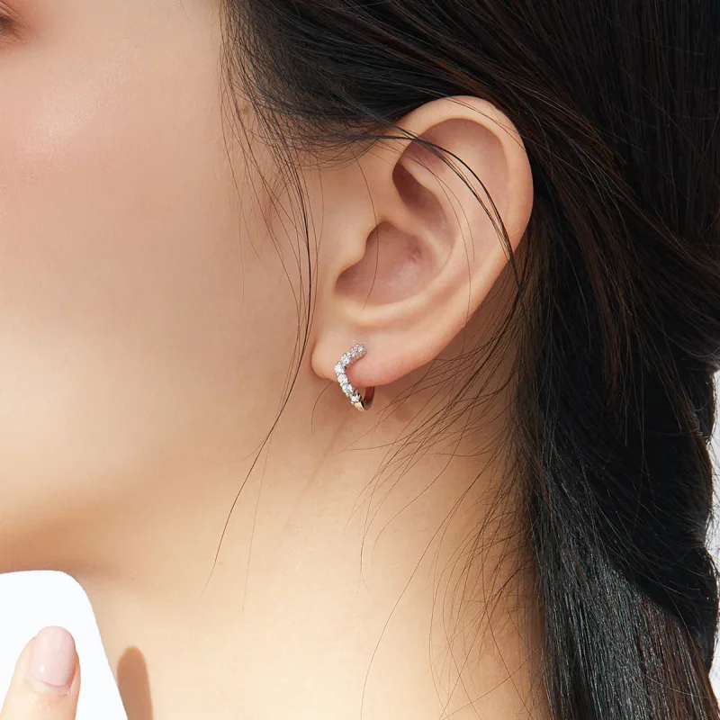 (image for) Pandora Style Silver Hoop Earrings, Geometry - SCE844 - View 6