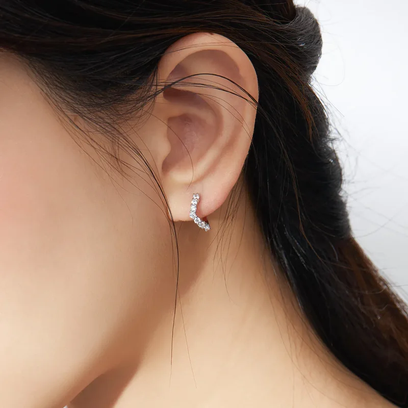 (image for) Pandora Style Silver Hoop Earrings, Geometry - SCE844 - View 7