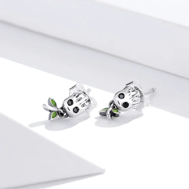 (image for) Pandora Style Silver Hoop Earrings, Groot, Green Enamel - SCE900 - View 2