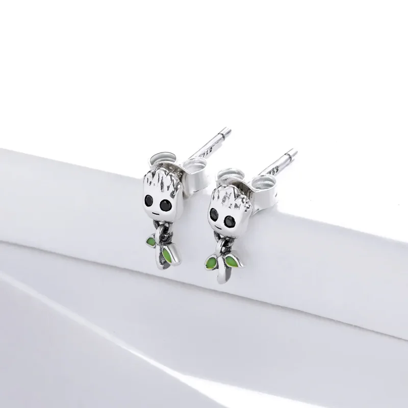 (image for) Pandora Style Silver Hoop Earrings, Groot, Green Enamel - SCE900 - View 3