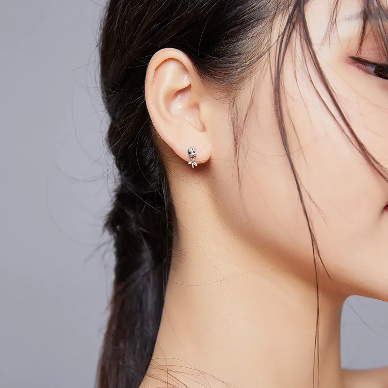 (image for) Pandora Style Silver Hoop Earrings, Groot, Green Enamel - SCE900 - View 5