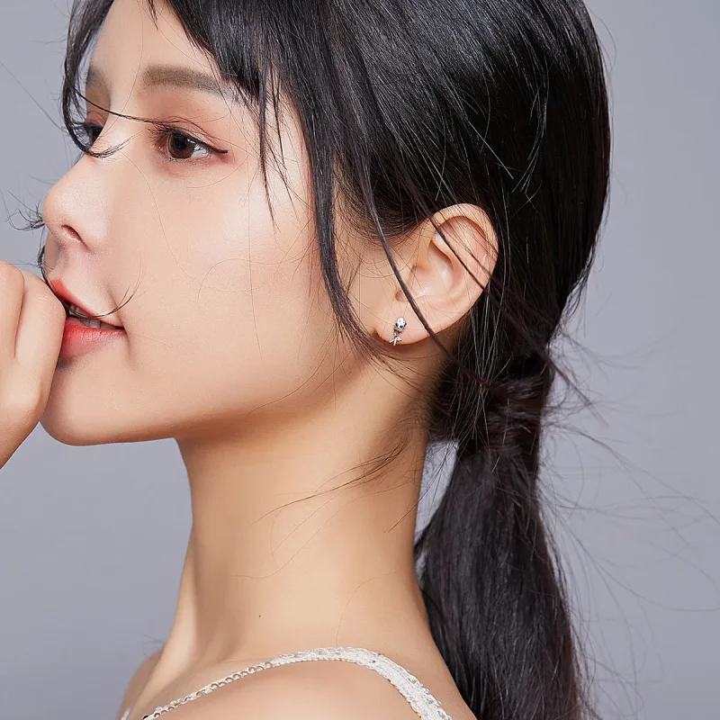 (image for) Pandora Style Silver Hoop Earrings, Groot, Green Enamel - SCE900 - View 7