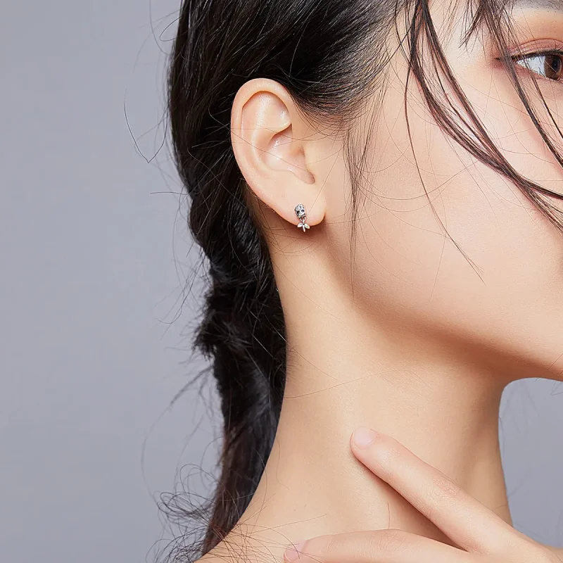 (image for) Pandora Style Silver Hoop Earrings, Groot, Green Enamel - SCE900 - View 8