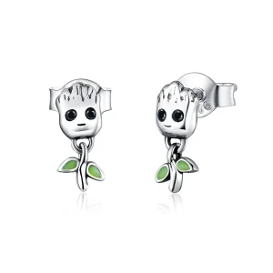 (image for) Pandora Style Silver Hoop Earrings, Groot, Green Enamel - SCE900