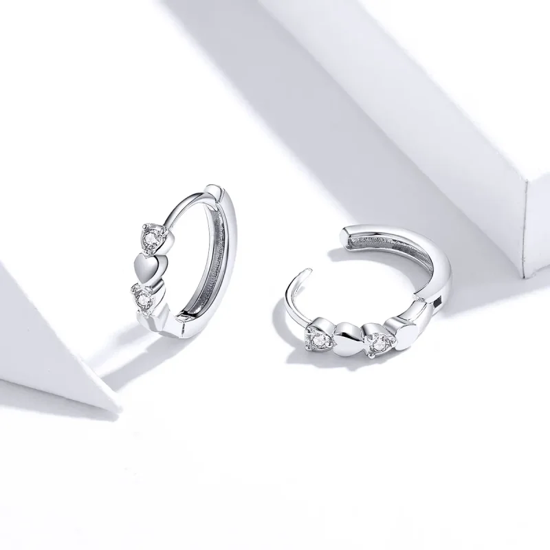 (image for) Pandora Style Silver Hoop Earrings, Heart Shape - SCE777 - View 2