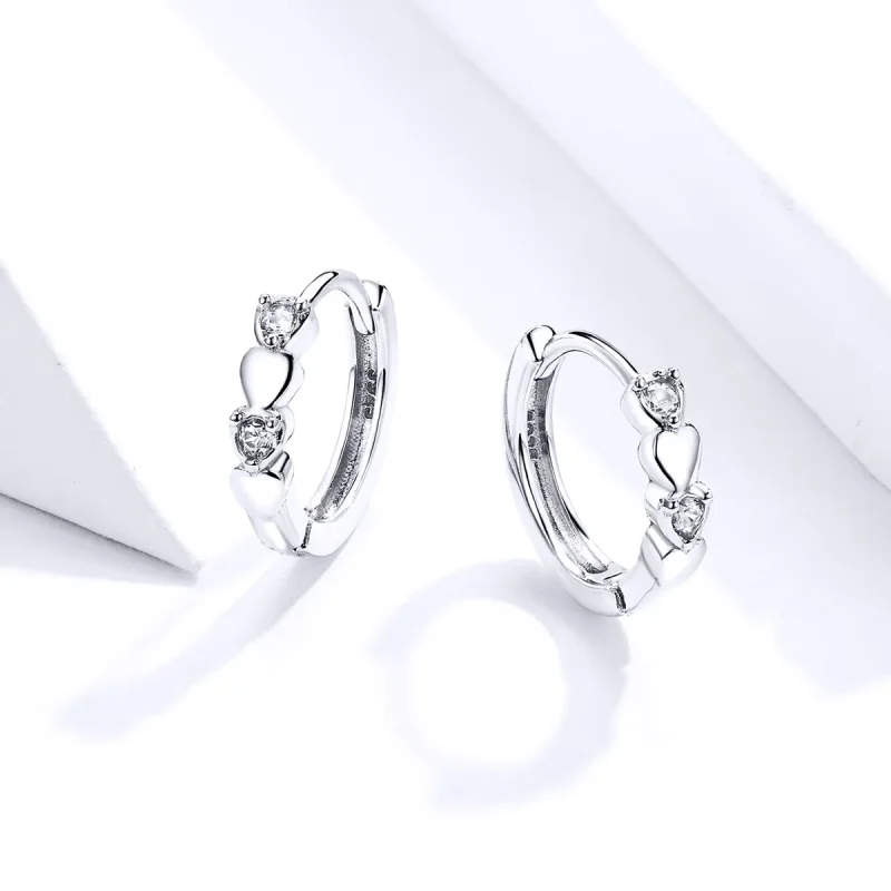 (image for) Pandora Style Silver Hoop Earrings, Heart Shape - SCE777 - View 4