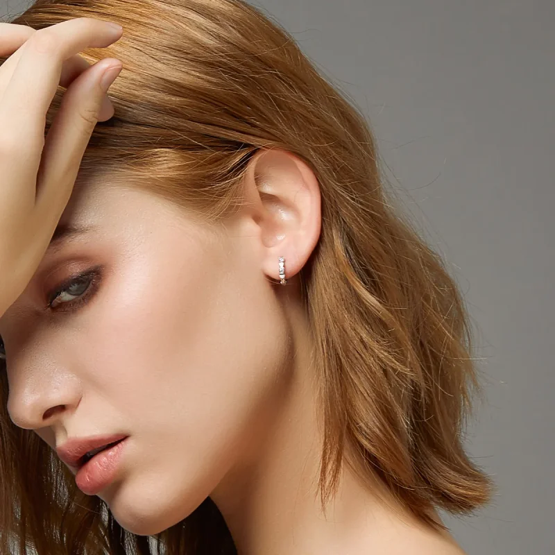 (image for) Pandora Style Silver Hoop Earrings, Heart Shape - SCE777 - View 5