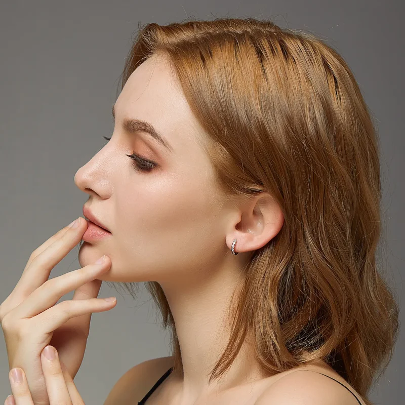 (image for) Pandora Style Silver Hoop Earrings, Heart Shape - SCE777 - View 6