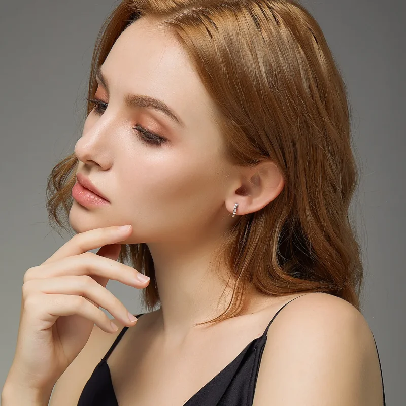 (image for) Pandora Style Silver Hoop Earrings, Heart Shape - SCE777 - View 7