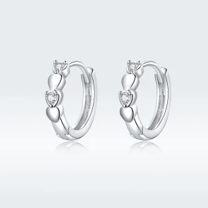 (image for) Pandora Style Silver Hoop Earrings, Heart Shape - SCE777