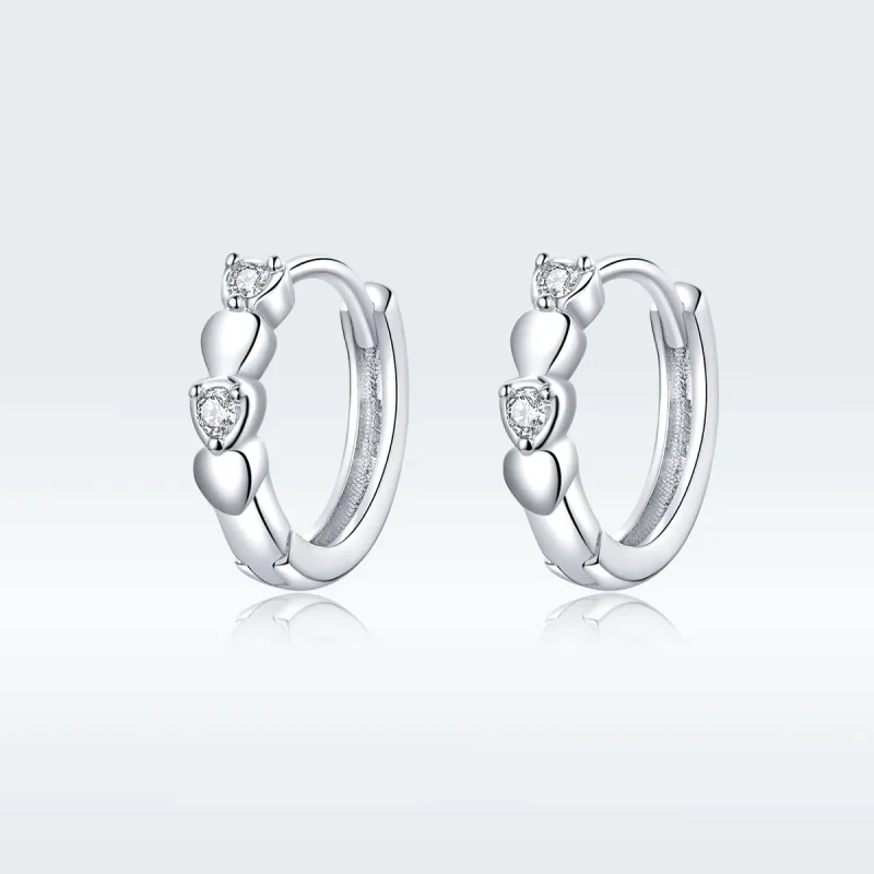 (image for) Pandora Style Silver Hoop Earrings, Heart Shape - SCE777 - Product Image