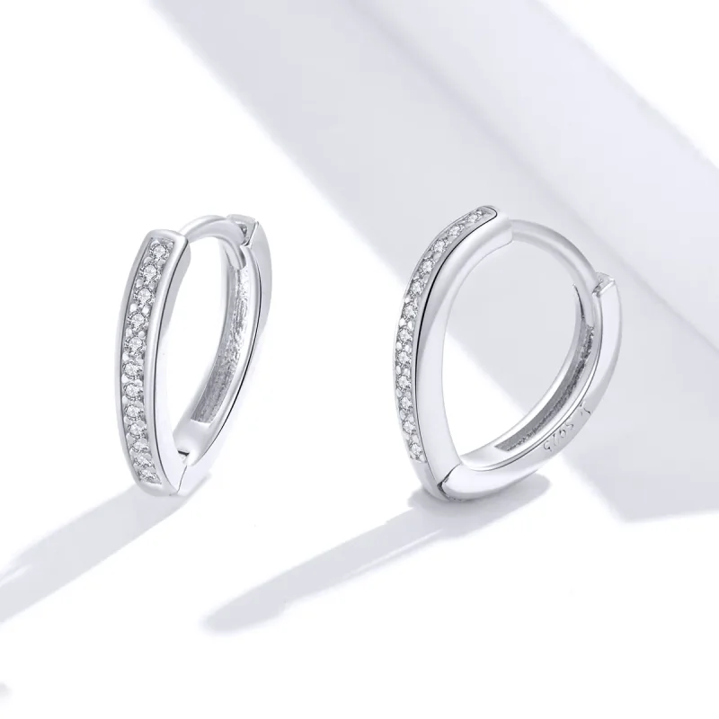 (image for) Pandora Style Silver Hoop Earrings, Heart Shape - SCE868 - View 3