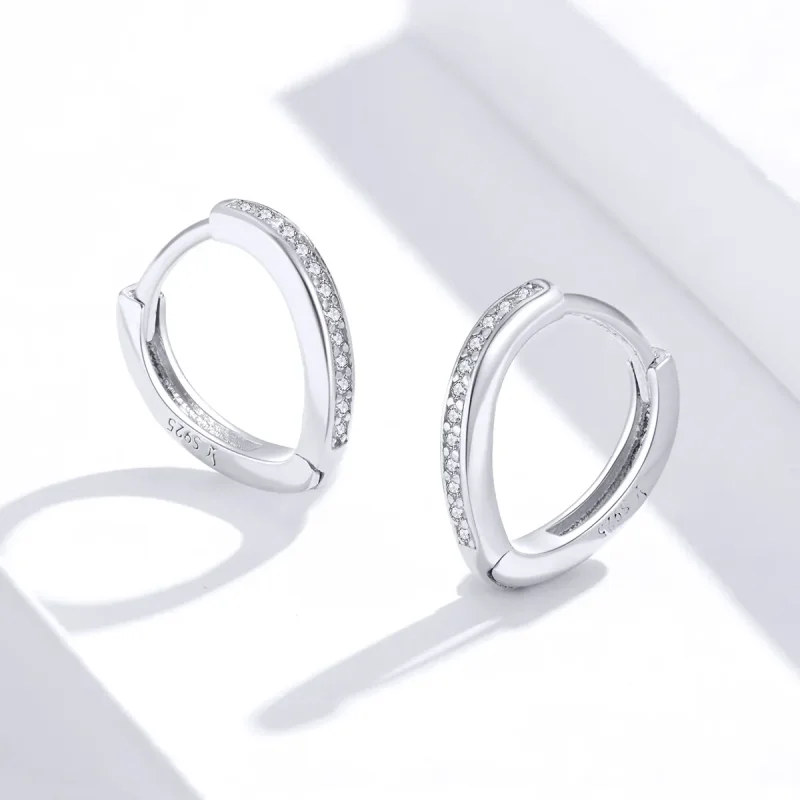 (image for) Pandora Style Silver Hoop Earrings, Heart Shape - SCE868 - View 4