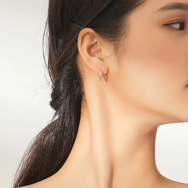 (image for) Pandora Style Silver Hoop Earrings, Heart Shape - SCE868 - View 5