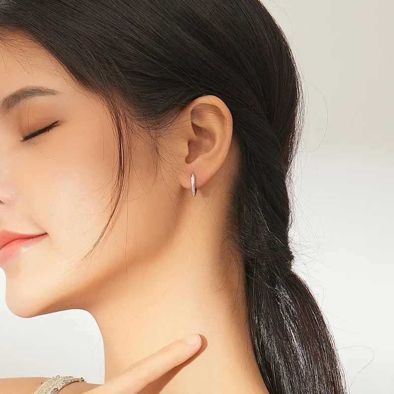 (image for) Pandora Style Silver Hoop Earrings, Heart Shape - SCE868 - View 6