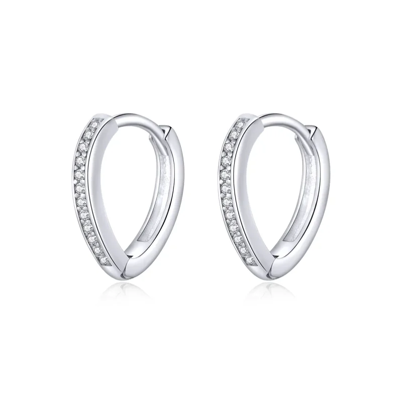 (image for) Pandora Style Silver Hoop Earrings, Heart Shape - SCE868 - Product Image