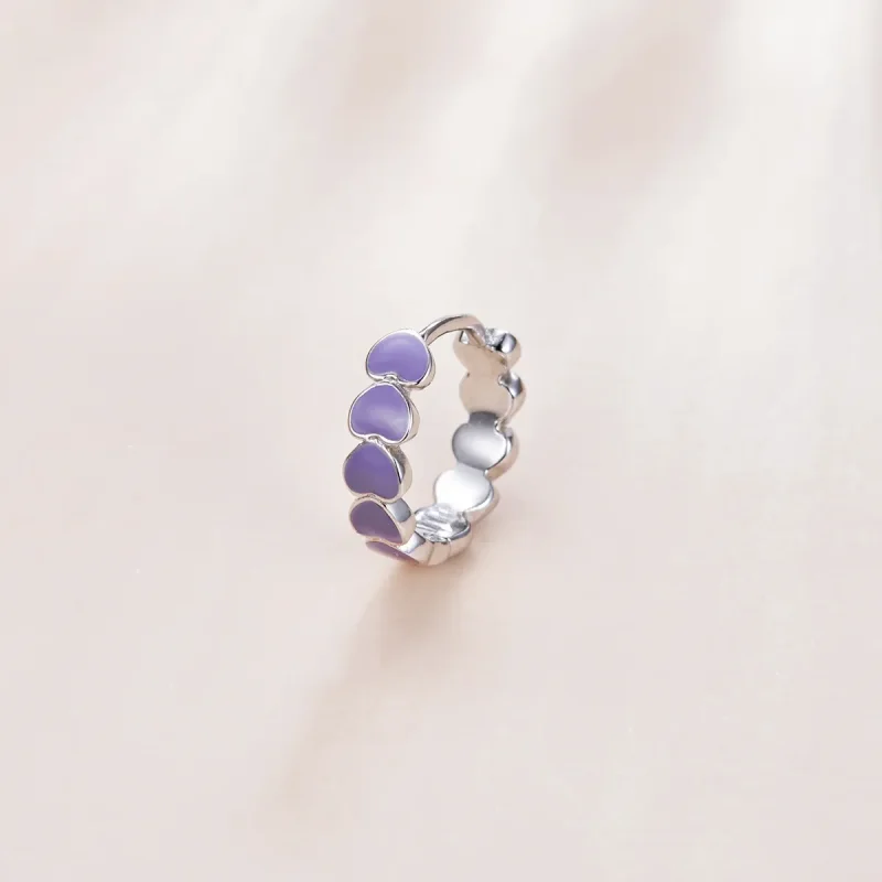 (image for) Pandora Style Silver Hoop Earrings, Hearts, Purple Enamel - SCE1052-VT - View 2