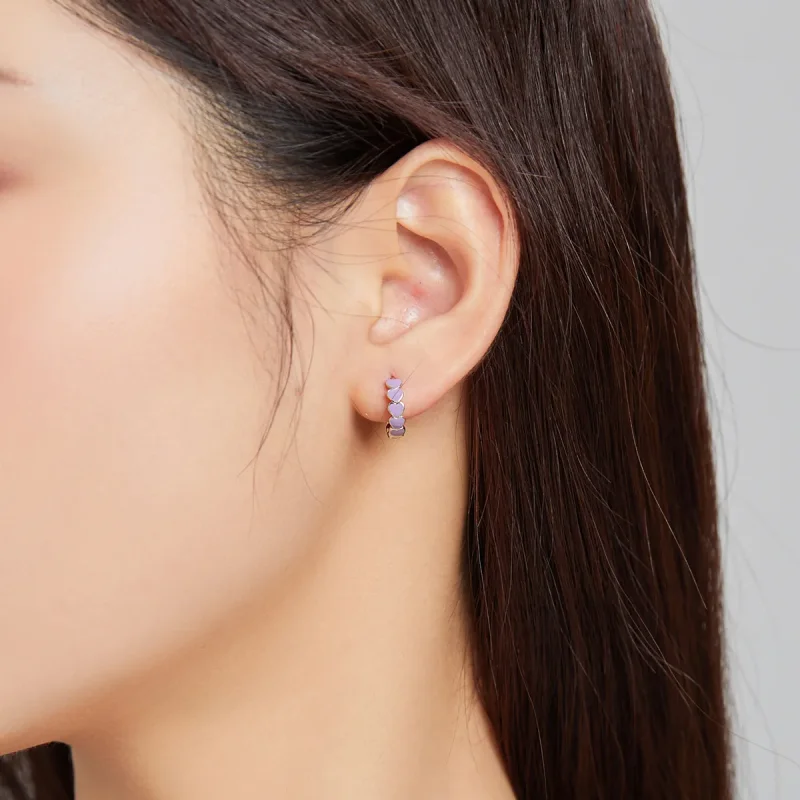 (image for) Pandora Style Silver Hoop Earrings, Hearts, Purple Enamel - SCE1052-VT - View 5