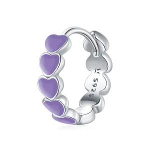 (image for) Pandora Style Silver Hoop Earrings, Hearts, Purple Enamel - SCE1052-VT