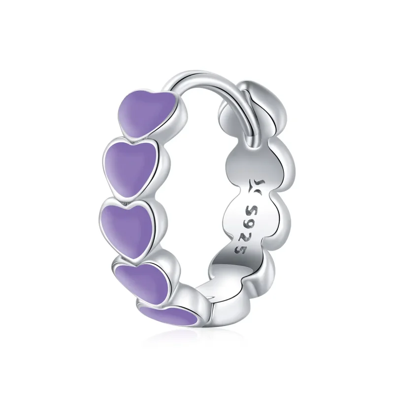 (image for) Pandora Style Silver Hoop Earrings, Hearts, Purple Enamel - SCE1052-VT - Product Image
