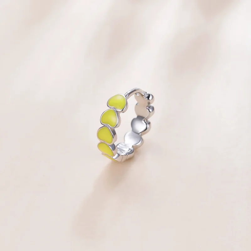 (image for) Pandora Style Silver Hoop Earrings, Hearts, Yellow Enamel - SCE1052-YE - View 2