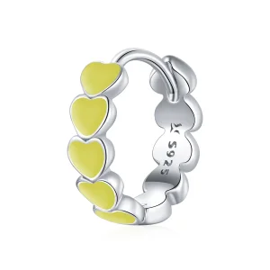 (image for) Pandora Style Silver Hoop Earrings, Hearts, Yellow Enamel - SCE1052-YE