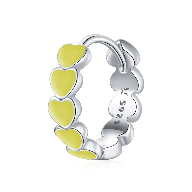 (image for) Pandora Style Silver Hoop Earrings, Hearts, Yellow Enamel - SCE1052-YE - Product Image