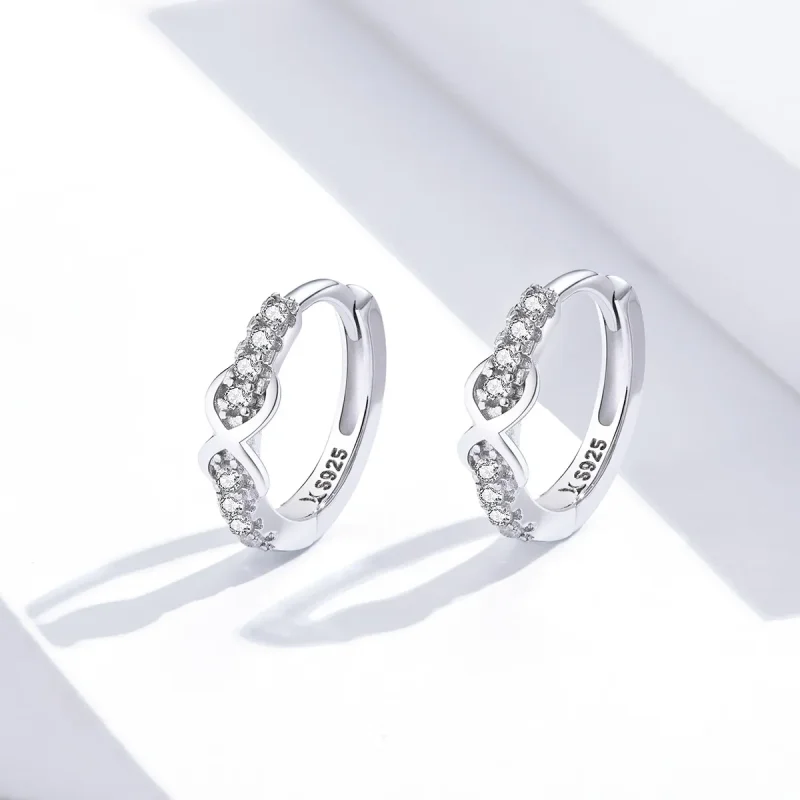(image for) Pandora Style Silver Hoop Earrings, Infinity Symbol - SCE872 - View 2
