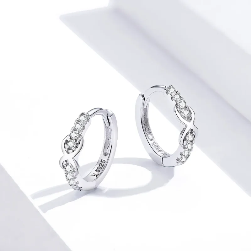 (image for) Pandora Style Silver Hoop Earrings, Infinity Symbol - SCE872 - View 3