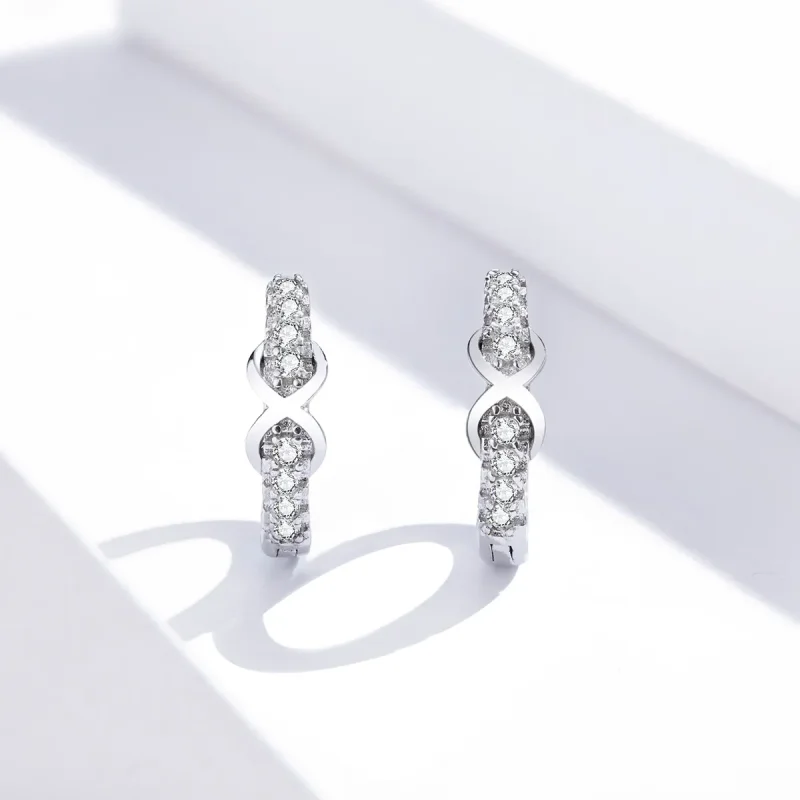 (image for) Pandora Style Silver Hoop Earrings, Infinity Symbol - SCE872 - View 4