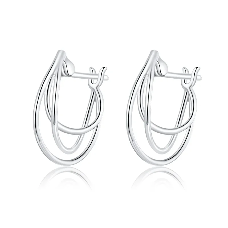 (image for) Pandora Style Silver Hoop Earrings, Intertwined Lines - BSE443 - Product Image