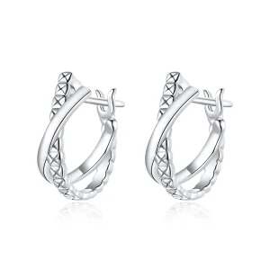 (image for) Pandora Style Silver Hoop Earrings, Leather Texture - BSE440
