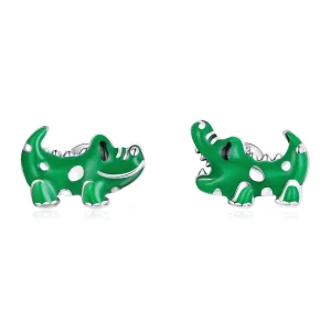 (image for) Pandora Style Silver Hoop Earrings, Little Crocodile, Green Enamel - SCE1113