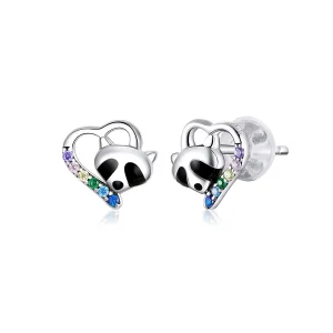 (image for) Pandora Style Silver Hoop Earrings, Little Raccoon, Multicolor Enamel - SCE883
